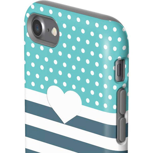 Polka Dots and Stripes Heart in Blue iPhone SE (2nd & 3rd Gen) Pro Case