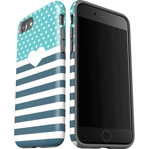 Polka Dots and Stripes Heart in Blue iPhone SE (2nd & 3rd Gen) Pro Case