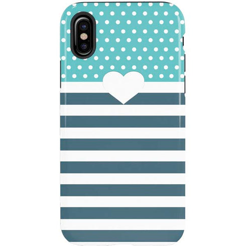 Polka Dots and Stripes Heart in Blue iPhone X Pro Case