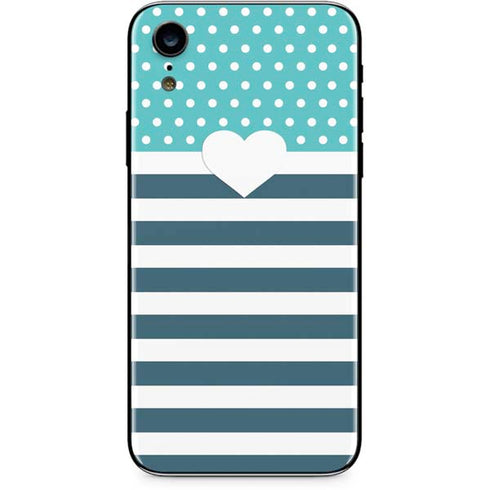 Polka Dots and Stripes Heart in Blue iPhone XR Skin