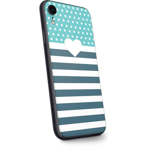 Polka Dots and Stripes Heart in Blue iPhone XR Skin