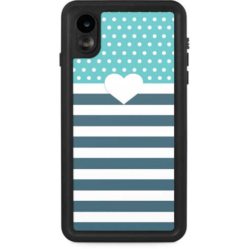 Polka Dots and Stripes Heart in Blue iPhone XR Waterproof Case