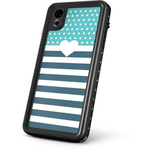 Polka Dots and Stripes Heart in Blue iPhone XR Waterproof Case