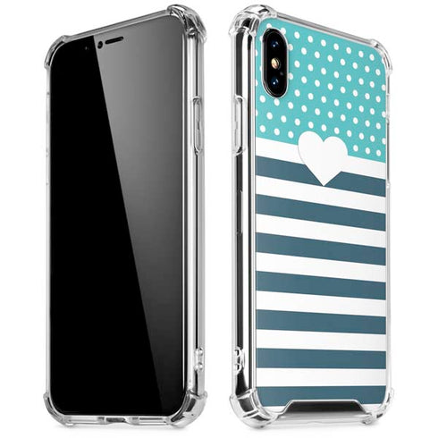 Polka Dots and Stripes Heart in Blue iPhone XS Max Clear Case