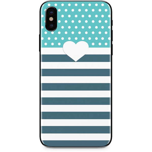 Polka Dots and Stripes Heart in Blue iPhone XS Skin