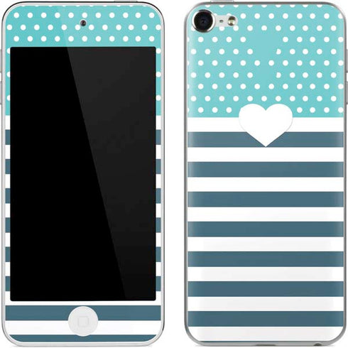 Polka Dots and Stripes Heart in Blue Apple iPod Skin