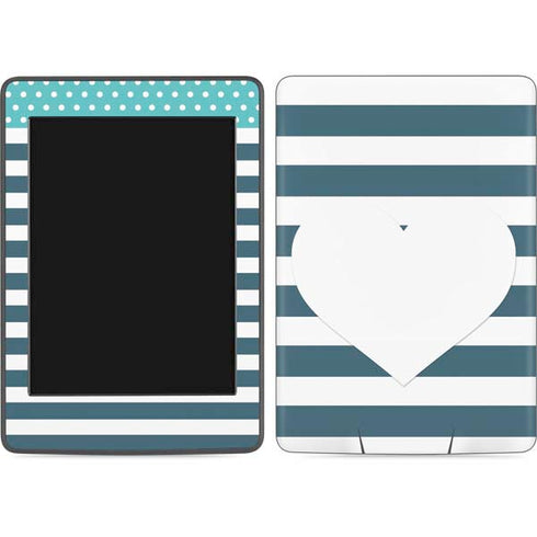 Polka Dots and Stripes Heart in Blue Amazon Kindle Skin