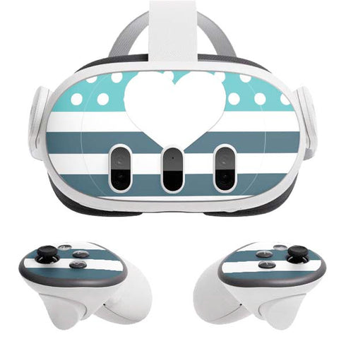 Polka Dots and Stripes Heart in Blue Meta Quest 3 Skin