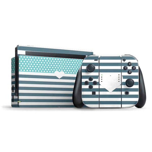 Polka Dots and Stripes Heart in Blue Nintendo Switch Bundle Skin