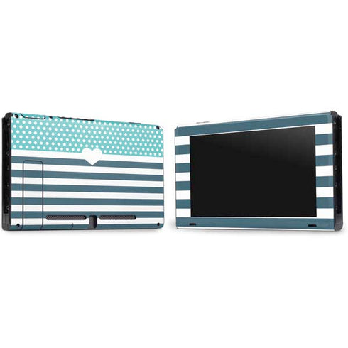 Polka Dots and Stripes Heart in Blue Nintendo Switch Bundle Skin