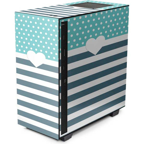 Polka Dots and Stripes Heart in Blue NZXT H510 Compact ATX Mid-Tower Case Skin