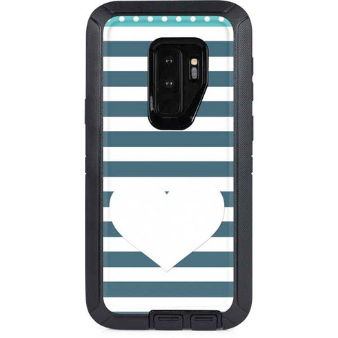 Polka Dots and Stripes Heart in Blue Otterbox Defender Galaxy Skin