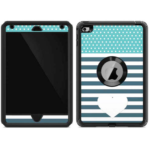 Polka Dots and Stripes Heart in Blue Otterbox Defender iPad Skin