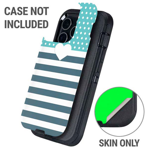 Polka Dots and Stripes Heart in Blue Otterbox Defender iPhone Skin