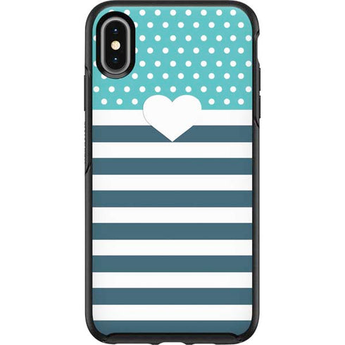 Polka Dots and Stripes Heart in Blue Otterbox Symmetry iPhone Skin