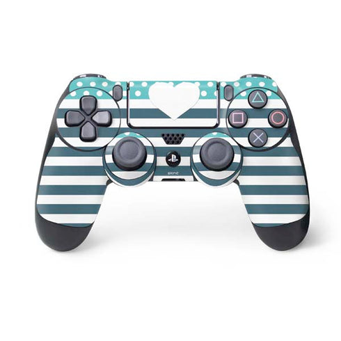 Polka Dots and Stripes Heart in Blue PS4 Controller Skin