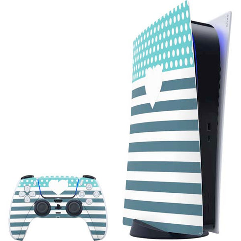 Polka Dots and Stripes Heart in Blue PS5 Digital Edition Bundle Skin