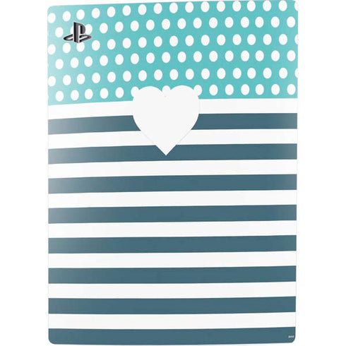 Polka Dots and Stripes Heart in Blue PS5 Digital Edition Console Skin