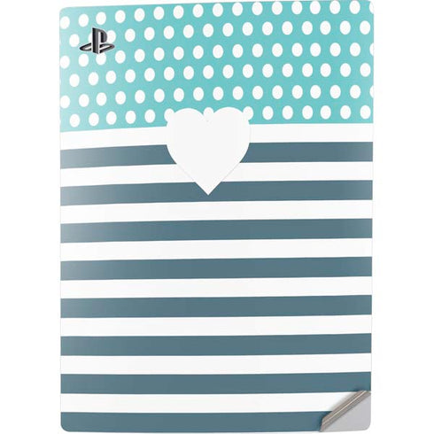 Polka Dots and Stripes Heart in Blue PS5 Digital Edition Console Skin