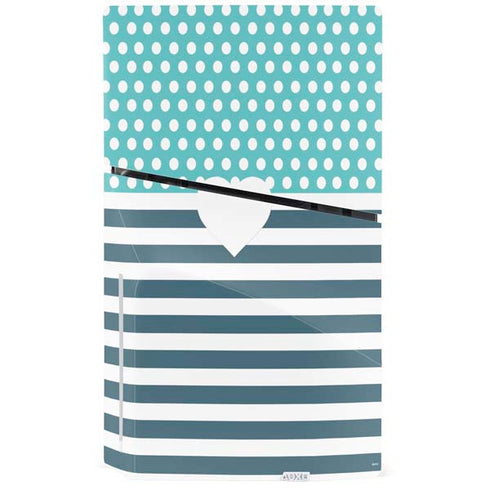 Polka Dots and Stripes Heart in Blue PS5 Slim Disk Bundle Skin