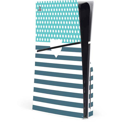 Polka Dots and Stripes Heart in Blue PS5 Slim Disk Console Skin