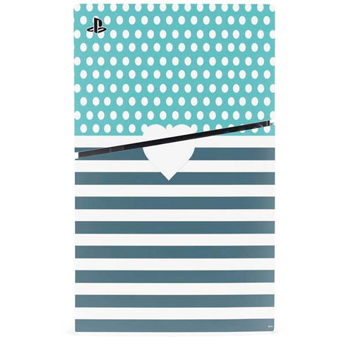 Polka Dots and Stripes Heart in Blue PS5 Slim Disk Console Skin