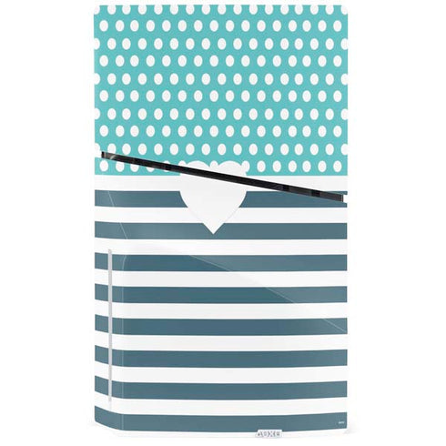 Polka Dots and Stripes Heart in Blue PS5 Slim Disk Console Skin