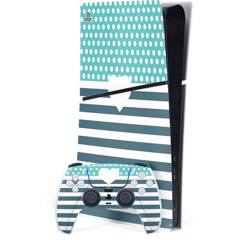 Polka Dots and Stripes Heart in Blue PS5 Slim Digital Edition Console Skin