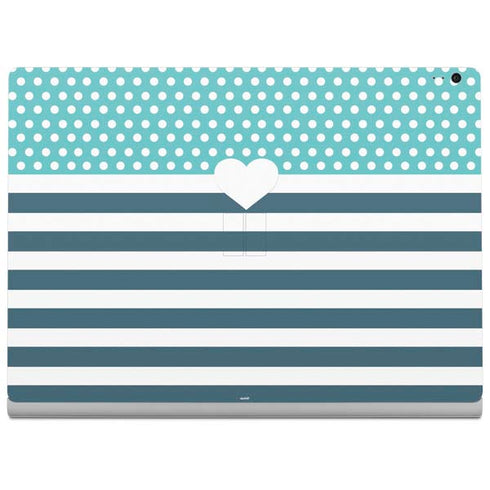 Polka Dots and Stripes Heart in Blue Surface Book 2 13.5in Skin