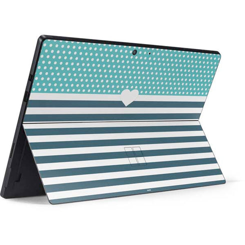 Polka Dots and Stripes Heart in Blue Surface Pro 7 Skin