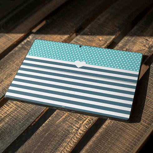 Polka Dots and Stripes Heart in Blue Surface Pro 7 Skin