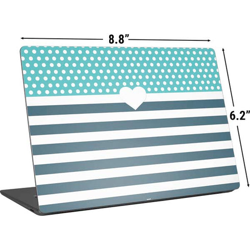 Polka Dots and Stripes Heart in Blue Universal Laptop 11in (8.8 x 6.2in) Skin
