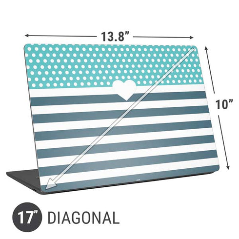 Polka Dots and Stripes Heart in Blue Universal Laptop 17in (13.8 x 10in) Skin