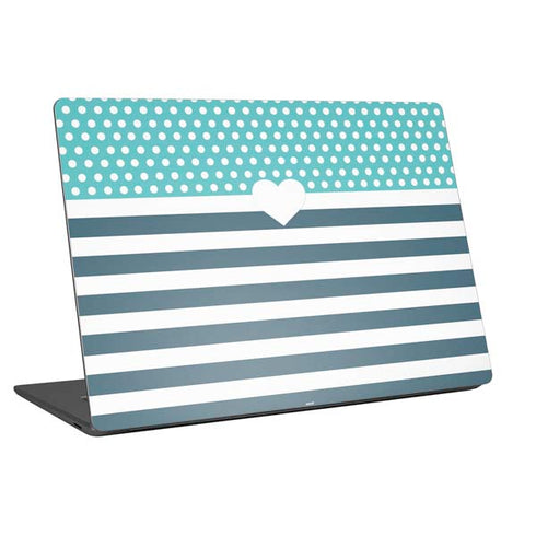 Polka Dots and Stripes Heart in Blue Universal Laptop 17in (13.8 x 10in) Skin