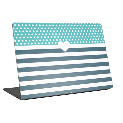 Polka Dots and Stripes Heart in Blue Universal Laptop 18in (14.6 x 10.6in) Skin