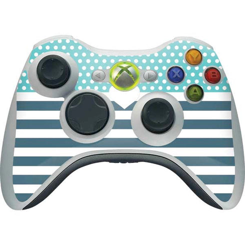 Polka Dots and Stripes Heart in Blue Xbox 360 Wireless Controller Skin