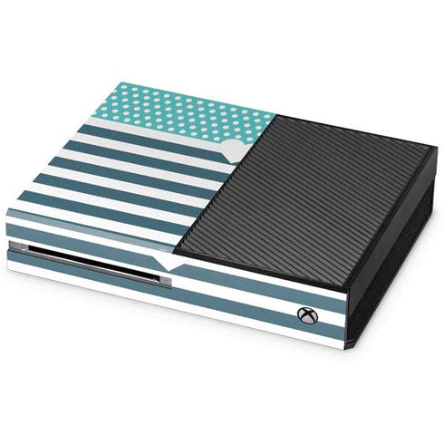 Polka Dots and Stripes Heart in Blue Xbox One Console Skin