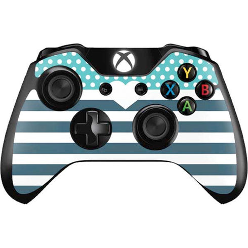 Polka Dots and Stripes Heart in Blue Xbox One Controller Skin