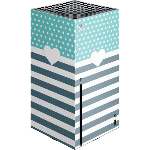 Polka Dots and Stripes Heart in Blue Xbox Series X Console Skin