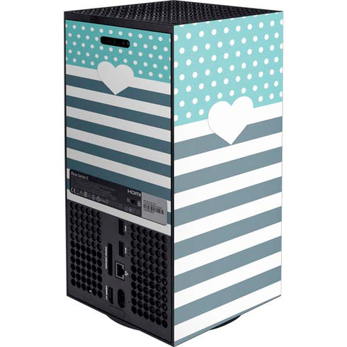 Polka Dots and Stripes Heart in Blue Xbox Series X Console Skin