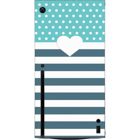 Polka Dots and Stripes Heart in Blue Xbox Series X Console Skin