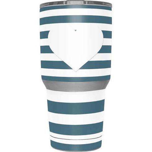 Polka Dots and Stripes Heart in Blue Yeti 30oz Rambler Tumbler Skin
