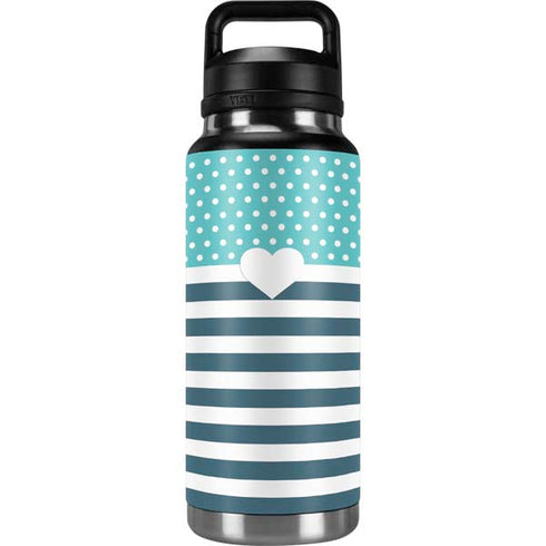 Polka Dots and Stripes Heart in Blue YETI Rambler 36oz Bottle Skin
