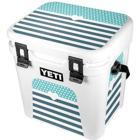 Polka Dots and Stripes Heart in Blue YETI Roadie 24 Hard Cooler Skin