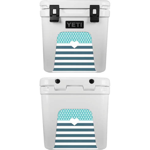Polka Dots and Stripes Heart in Blue YETI Roadie 24 Hard Cooler Skin
