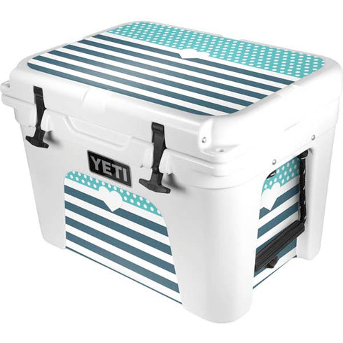 Polka Dots and Stripes Heart in Blue YETI Tundra 35 Hard Cooler Skin