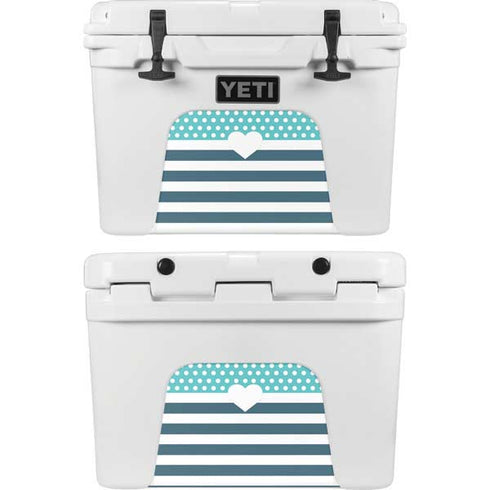 Polka Dots and Stripes Heart in Blue YETI Tundra 35 Hard Cooler Skin