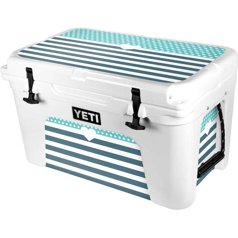 Polka Dots and Stripes Heart in Blue YETI Tundra 45 Hard Cooler Skin