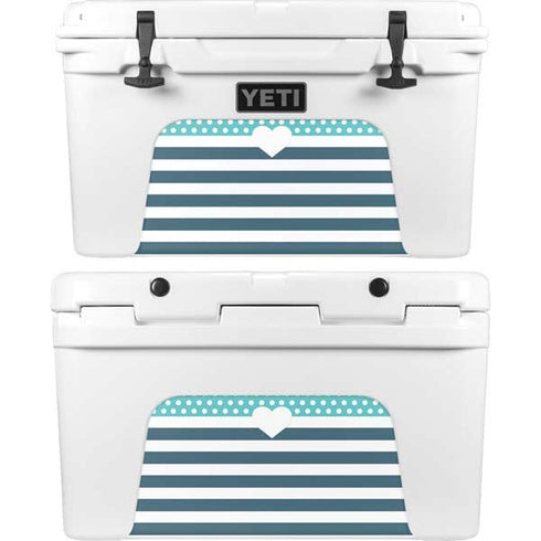 Polka Dots and Stripes Heart in Blue YETI Tundra 45 Hard Cooler Skin