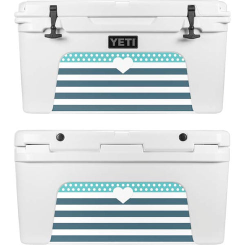 Polka Dots and Stripes Heart in Blue YETI Tundra 65 Hard Cooler Skin
